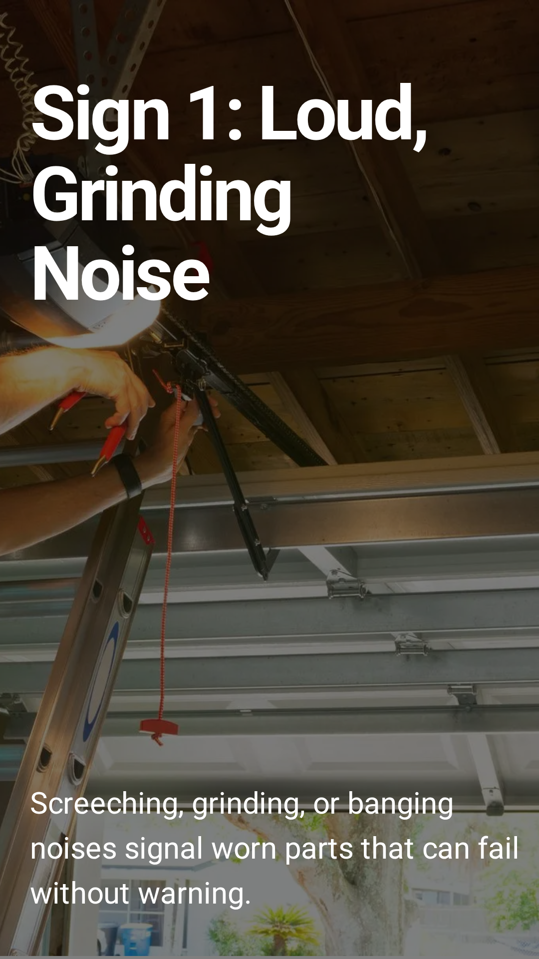 Warning signs campaign ad for grinding noise repair - contractor marketing creative for garage door and mechanical service