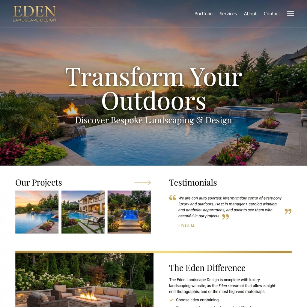 Luxury landscaping contractor website with minimalist design - clean and elegant layout for high-end lawn care businesses