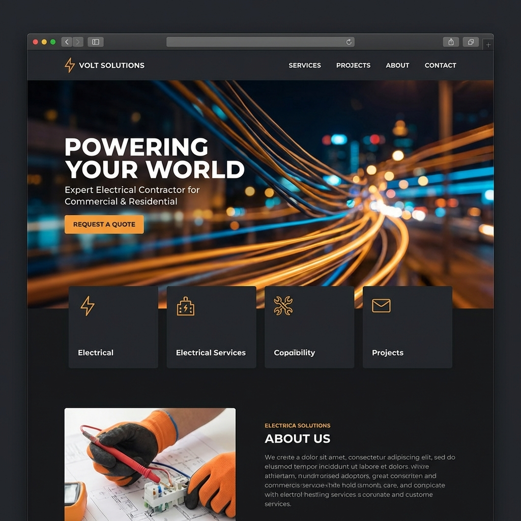 Apex Electrical contractor website in dark mode with high contrast design - bold electrician business web design