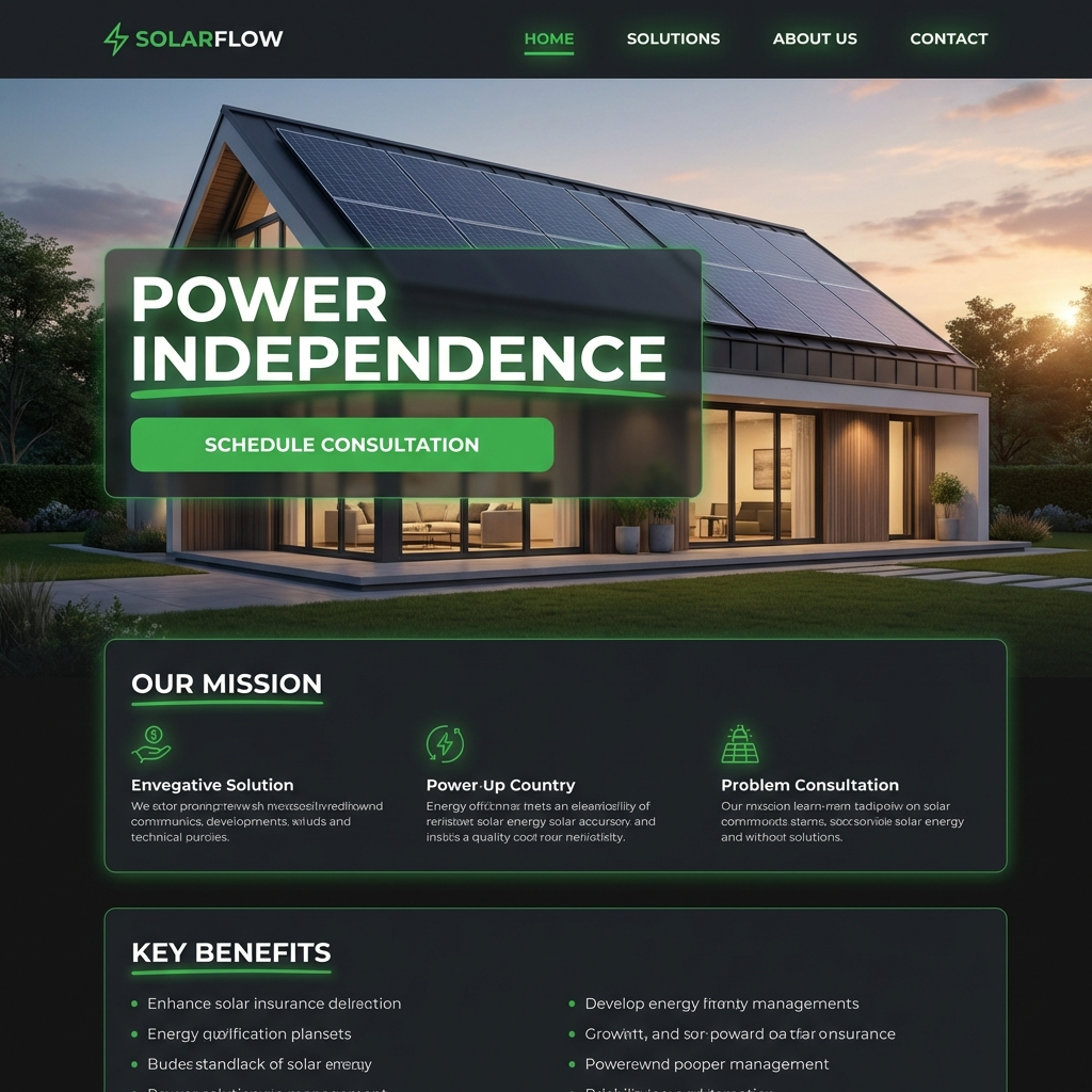 Solar Flux contractor website with high-tech clean design - solar panel installation company web design