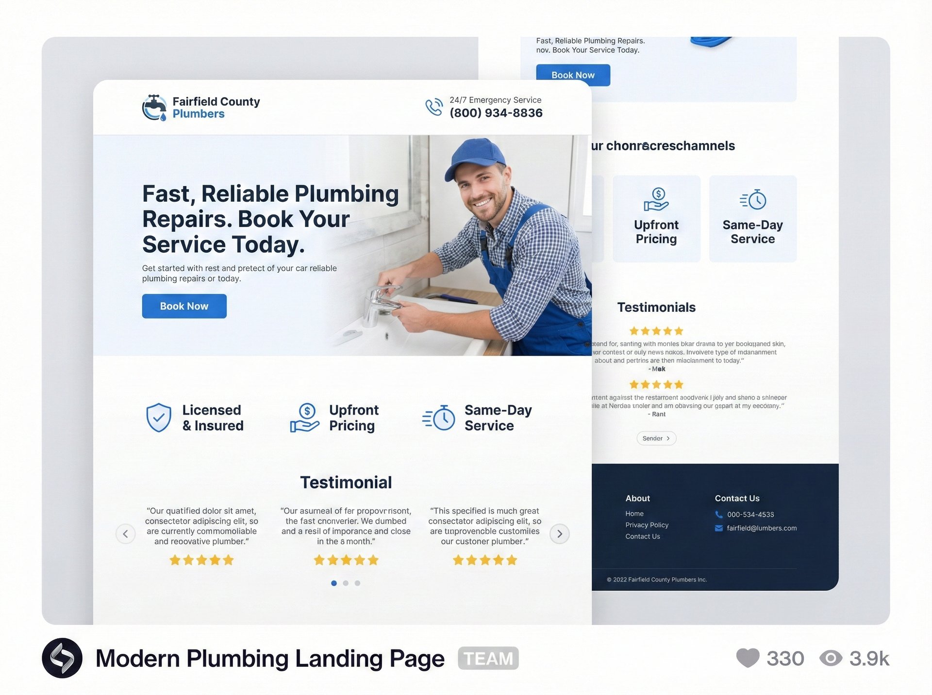 Modern contractor business website with clean layout - professional web design for home service companies